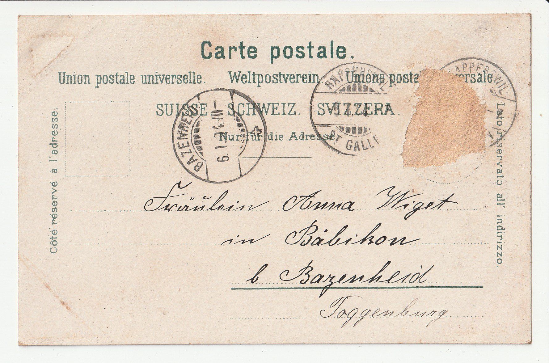 Ansichtskarten: Rapperswyl Rapperswil um 1900 – Gebraucht aus Rheineck von rhynegg 1