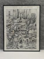 Surreale Grafik "Metamorphose", gerahmt