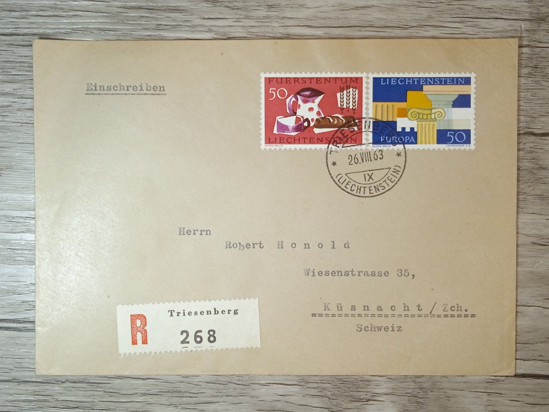 Tutti i francobolli: TR50 Enveloppe + Timbre Lichtenstein 1963 – Usato da Cousset venduto da Patrick_Collections