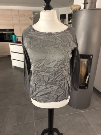 NILE Gr. S Damen Spitzen Shirt Baumwolle Langarm Graubraun
