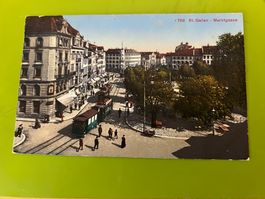 St. Gallen Marktgasse mit Tram, Stempel 1916