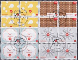 2008, Nr.1284-1287 (Schweiz) Viererblöcke + Ersttags-Stempel