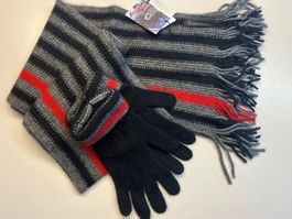Set: Possum Halstuch mit Streifen rot + Handschuh Grösse M