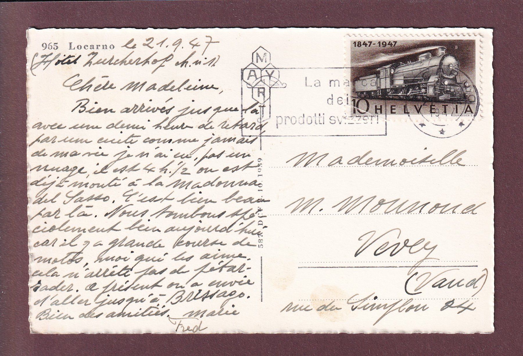Ansichtskarten: LOCARNO - Quai - 1947 – Gebraucht aus Pully von nicecards 1
