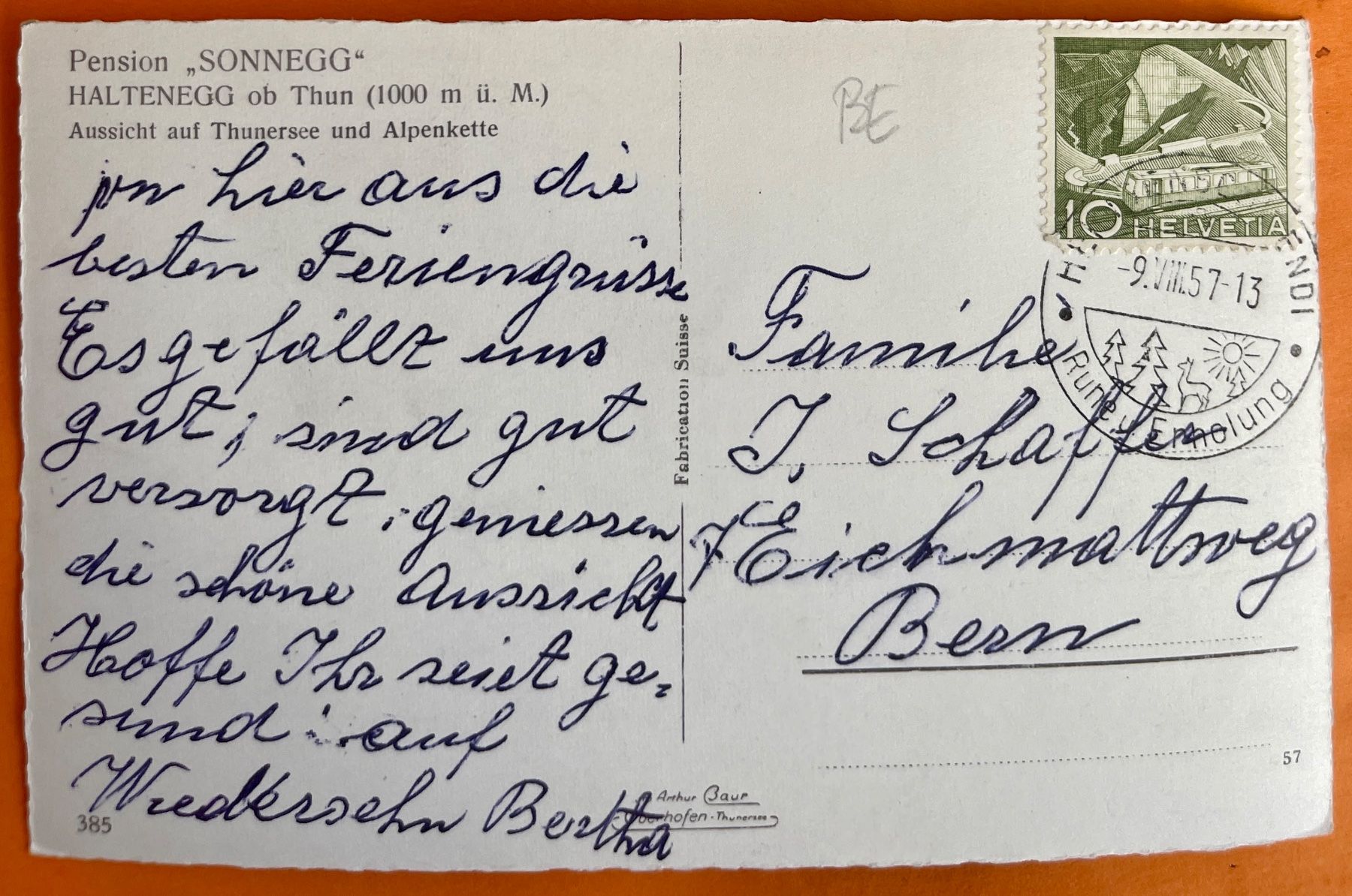 Ansichtskarten: HALTENEGG - ob THUN - Pension Sonnegg 1957 – Gebraucht aus Lutry von Ediego 1