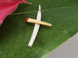 14Kt. Gelb/Weissgold Kreuz Anhänger