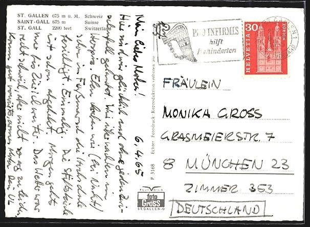 Cartoline postali: St. Gallen, Ortsansicht vom Flugzeug aus – Usato da Berlin venduto da bartko-reher 1