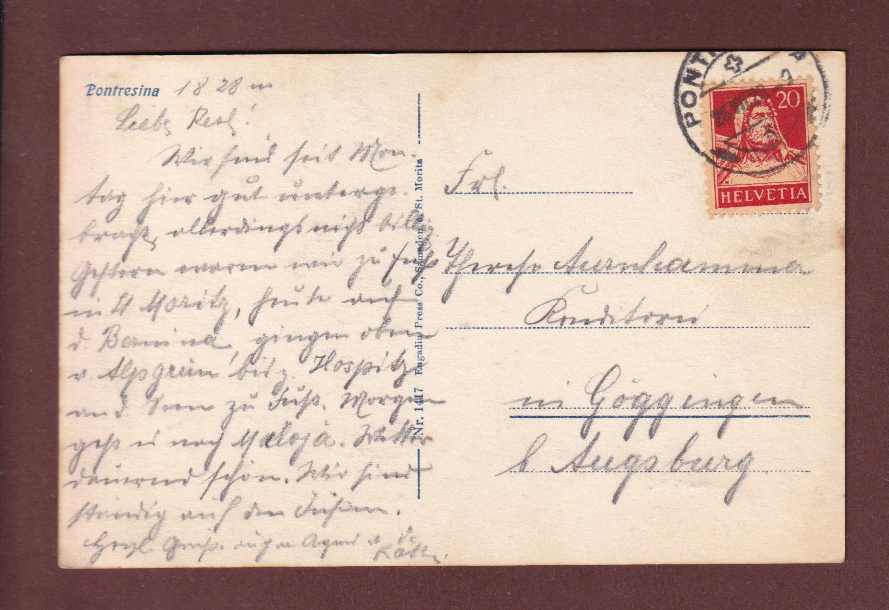 Ansichtskarten: PONTRESINA - 1928 – Gebraucht aus Pully von nicecards-shop 1