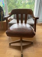 Holz Bürostuhl Vintage dreht sich mit Lehne und Leder
