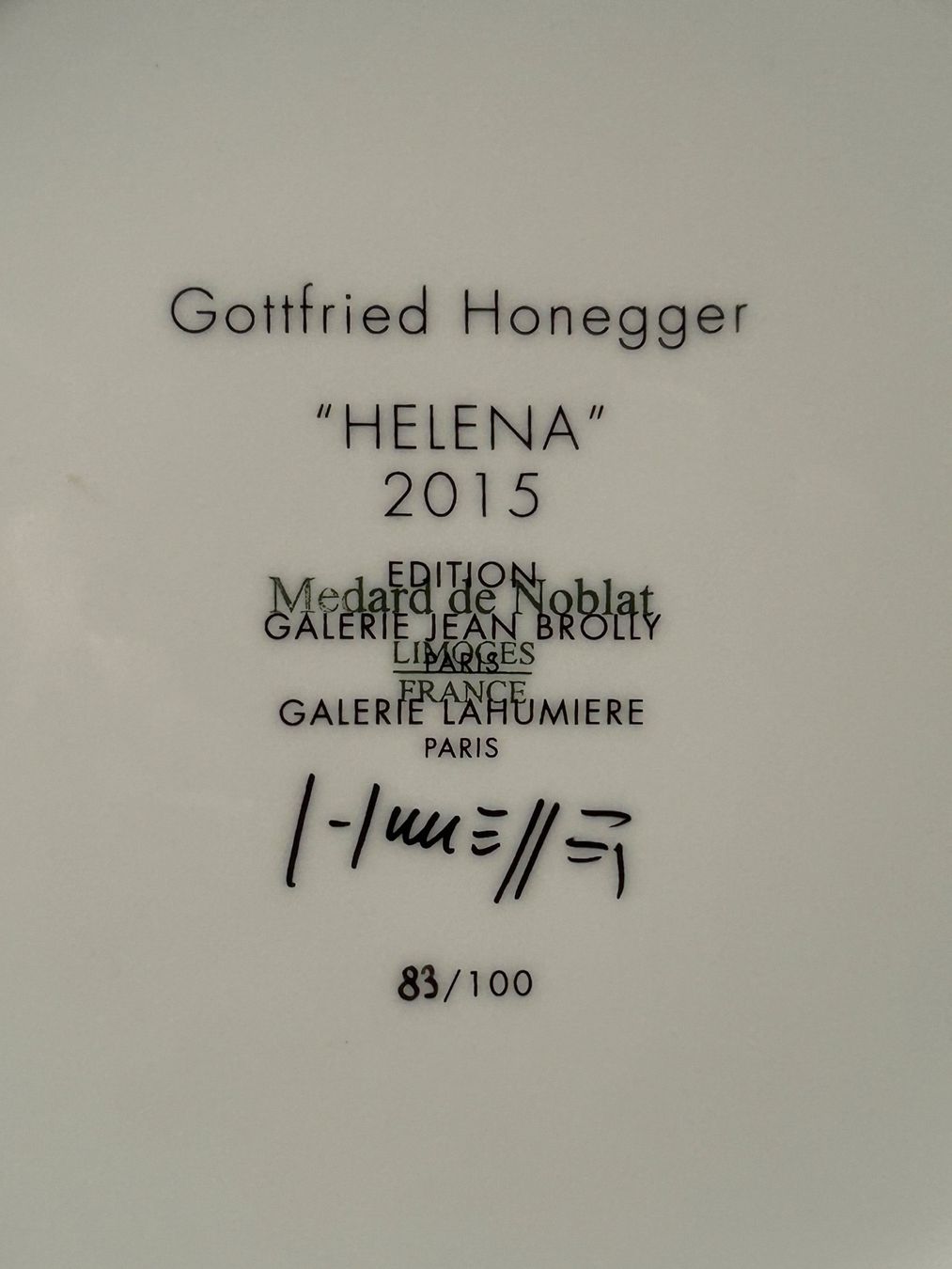 Teller: Honegger "HELENA" 2015 Teller Nr. 83/100 limitiert – Gebraucht aus rotkreuz von baudisch 2