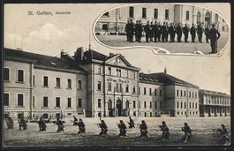 St. Gallen, Kaserne und Soldaten mit Gew