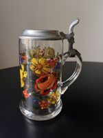 Vintage Clear Glass Beer Stein Flowers Germany