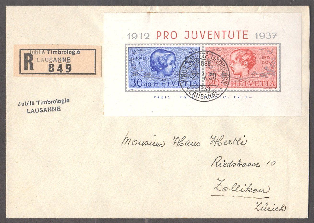 Tutti i francobolli: Pro Juventute Markenblock 1937 auf Einschreibebrief – Usato da Walzenhausen venduto da Midas17