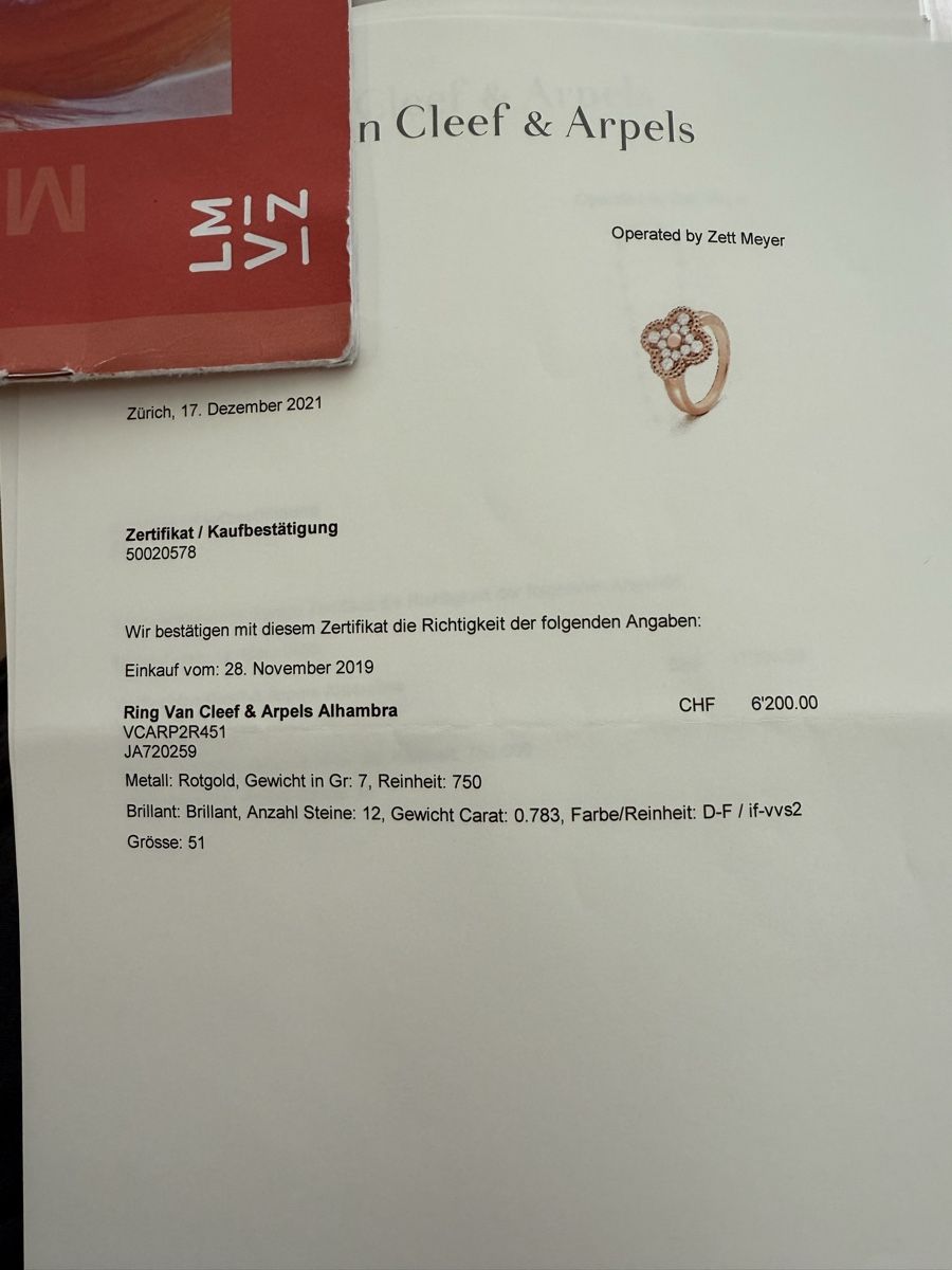 Anelli: Van Cleef & Arpels Alhambra Ring Rotgold, Grösse 51 Top! – Nuovo (secondo la descrizione) da Uitikon Waldegg venduto da sar_267d 4