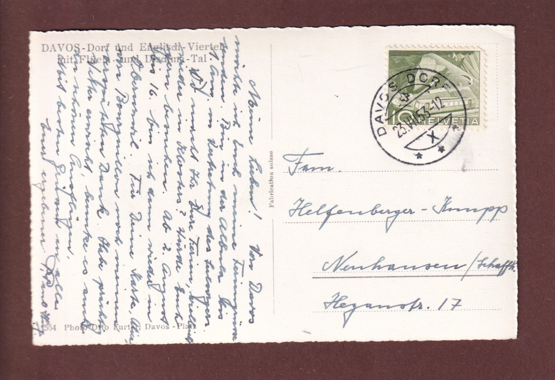 Cartoline postali: DAVOS-DORF und Englisch-Viertel - 1953 – Usato da Pully venduto da nicecards 1