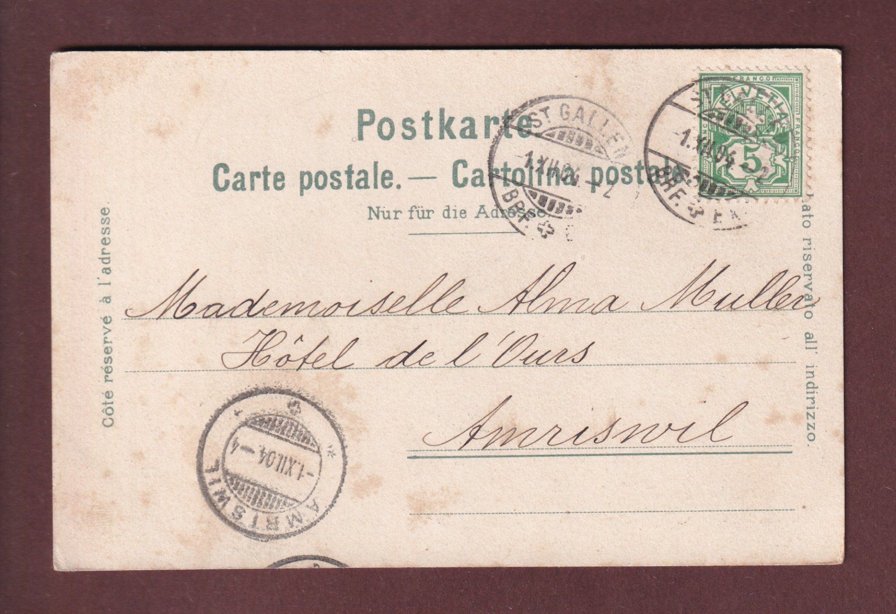 Cartoline postali: ST. GALLEN unter Schnee - 1904 – Usato da Pully venduto da nicecards 1