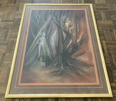 sehr grosses und schweres Gemälde von Caline Fauve 1989