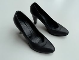 Navyboot schwarz Leder Highheels Gr 38.5