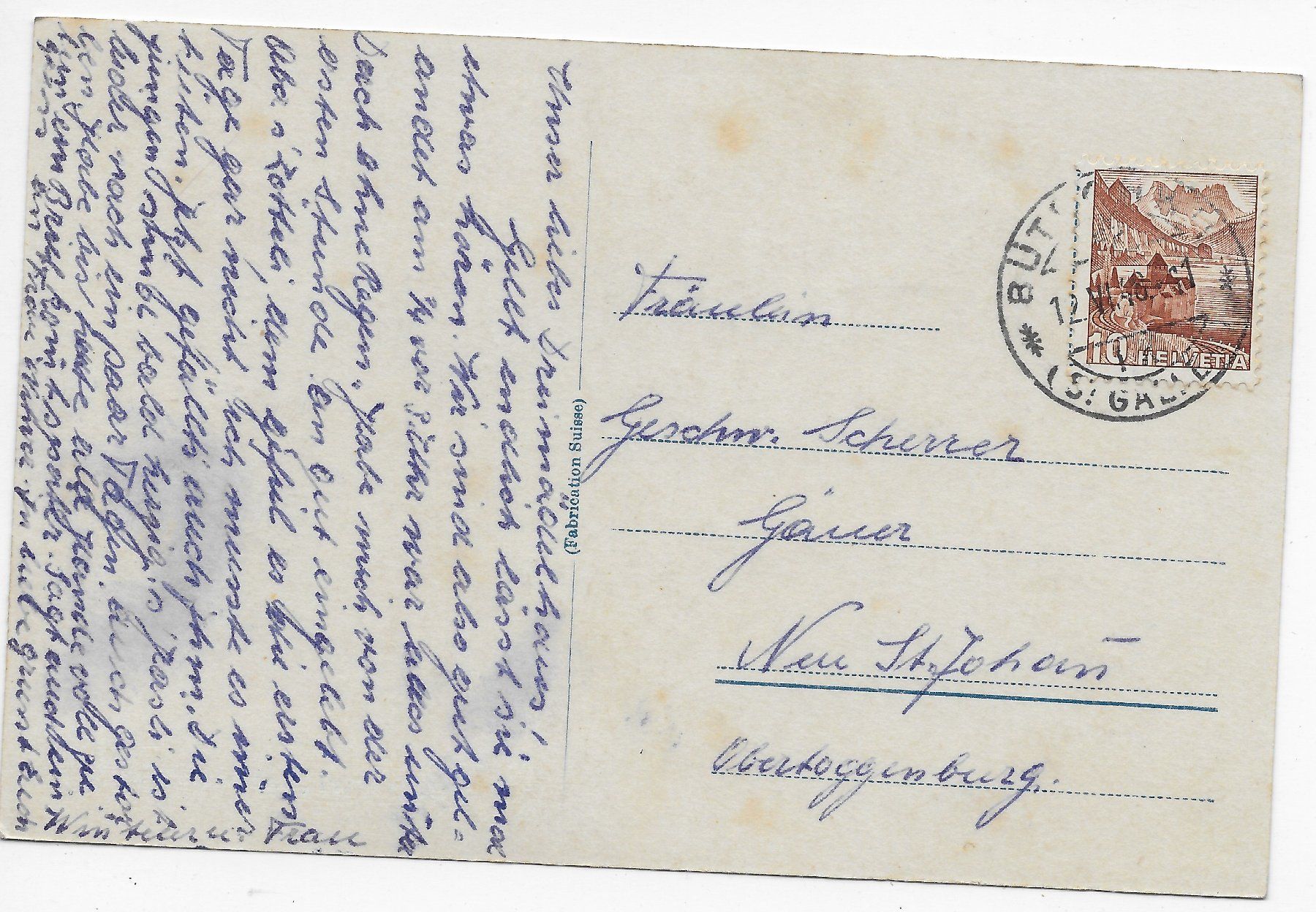 Cartoline postali: Ansicht von Bütschwil – Usato da Hefenhofen venduto da Richsalz 1