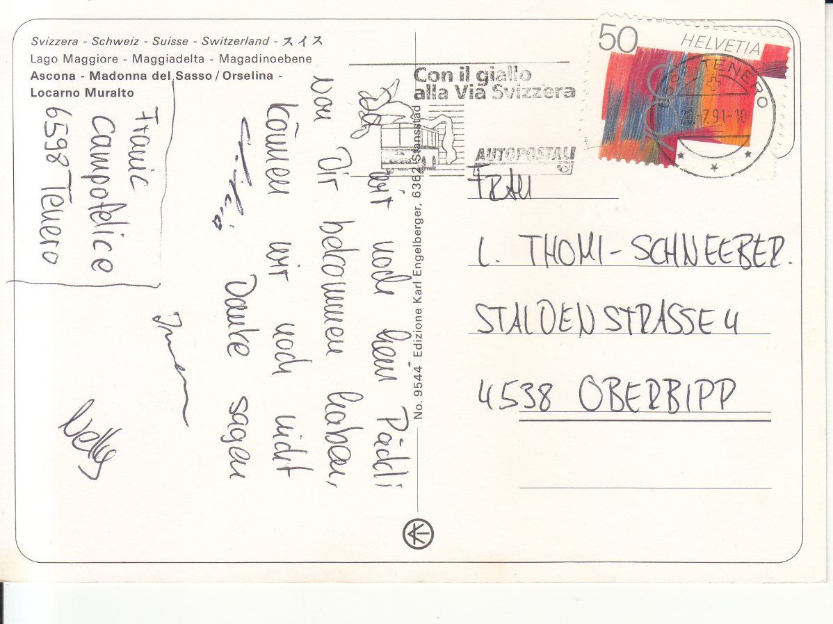 Cartoline postali: Lago Maggiore 1991 – Usato da Bürglen TG venduto da StampGraf 1