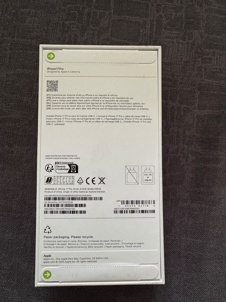 Apple Telefoni cellulari / Smartphones: İphone 17 Pro 512 GB Silver – Nuovo e nell'imballaggio originale da Kriens venduto da tah_c5tk 1