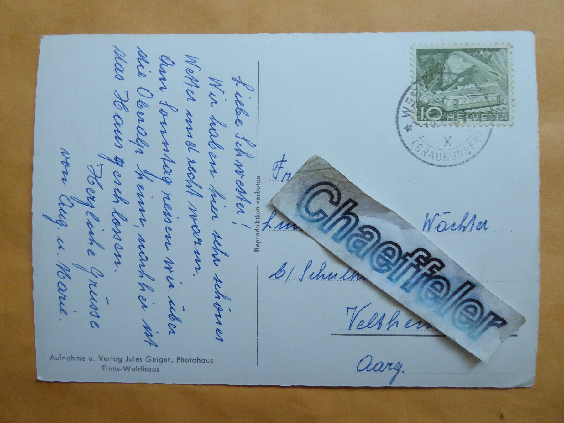 Ansichtskarten: 1959 Wergenstein ( Schamserberg ) – Gebraucht aus Zürich von Chaeffeler 1