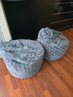 2 Bean Bag Chairs Grey Plush Soft Textured Good Condition