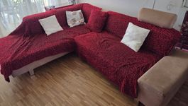 Hochwertige Eckcouch / Sofagarnitur in Beige inkl. Hocker