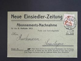 Postkarte Nachnahme Einsiedler-Zeitung 1913   (V618)