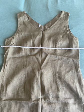 Neuwertiges langes Kleid 100% Leinen, Gr. 46, olive/braun