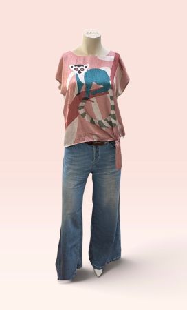 Damen Oberteil pink mit Lemuren Print