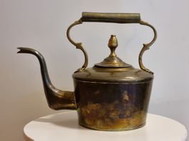 Antiker Victorian Kupfer Messing Kessel 19. Jh. Gooseneck