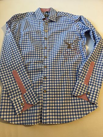 Top Trachtenhemd Gr. M, blau/weiss kariert, Herbstzeit! 