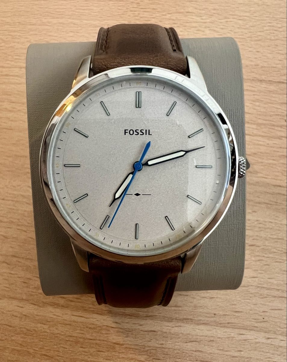 Fossil FS5306 Minimalist Cream Dial Brown Leather Strap Men (Neu ...