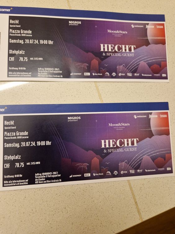 Moon and Stars Hecht 1 oder 2 Tickets am 20.7.24 Kaufen auf Ricardo