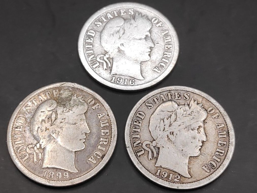 Alle Münzen: 3x Silber Dimes "Barber" – Gebraucht aus Sirnach von Trekk64
