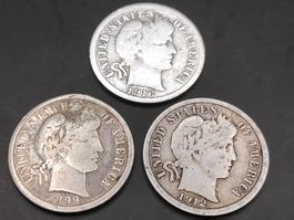 3x Silber Dimes "Barber"