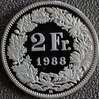 2 Franken 1988 pp / aus Münzsatz / in einer Münzkapsel