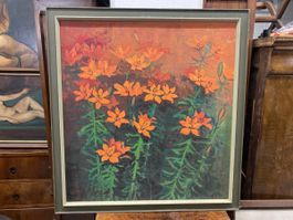 Peinture à l'huile vintage: Fleurs d'été, signée Roth! (53)