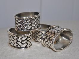 4 Serviettenringe mit Flechtmuster, Metall, Vintage