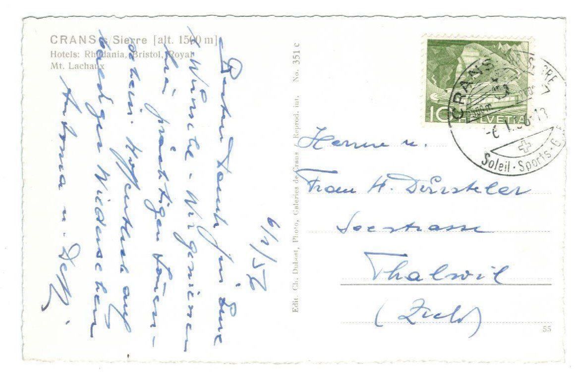 Cartoline postali: AK Crans s/Sierre 1956 – Usato da Zürich venduto da Tolima194 1
