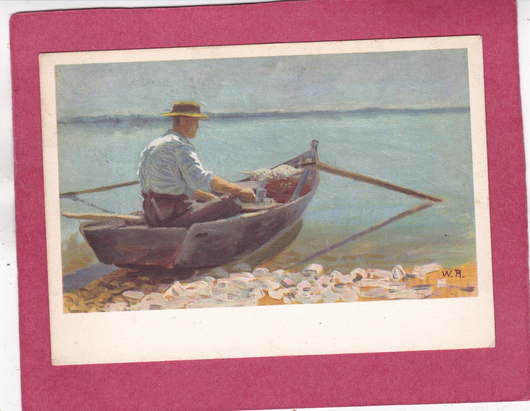 Cartoline postali: Kitsch Kunst Ruhender Fischer Röthlisberger 1940 – Usato da Herisau venduto da Lisegrat2008