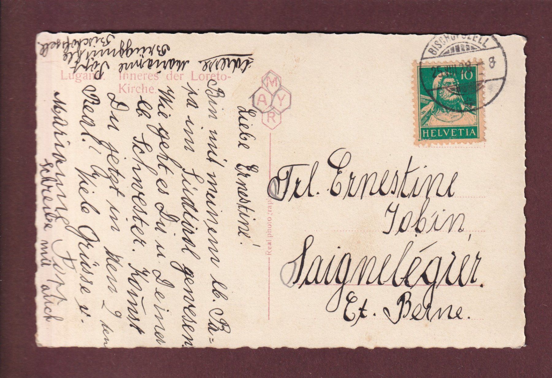 Cartoline postali: LUGANO - Interno della Chiesa di Loreto - 1928 – Usato da Pully venduto da nicecards 1