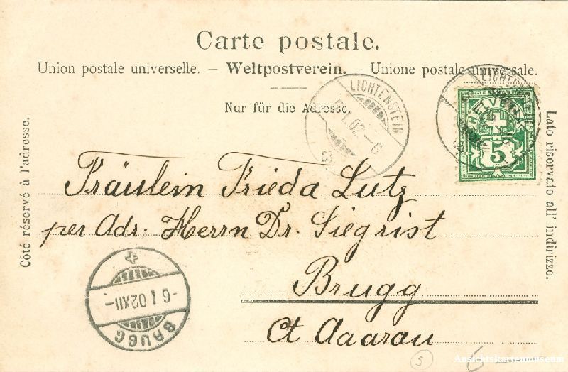 Cartoline postali: Lichtensteig - von oben + 1902 – Usato da Emmenbrücke venduto da teestube 1
