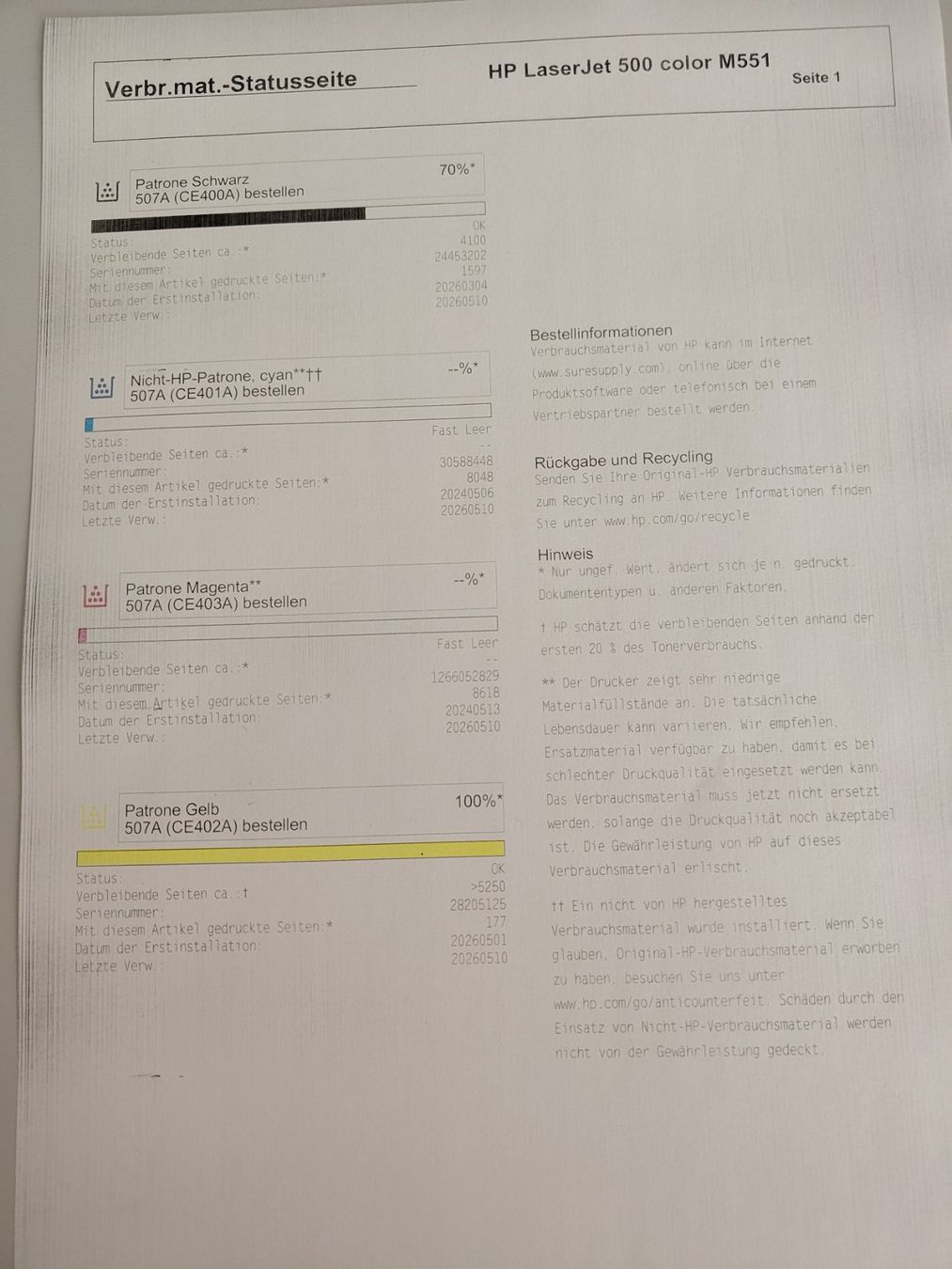 Hewlett Packard Stampanti: HP LaserJet Enterprise M551dn Farblaserdrucker mit Duplex – Usato da Zollikerberg venduto da murmeltier57 1