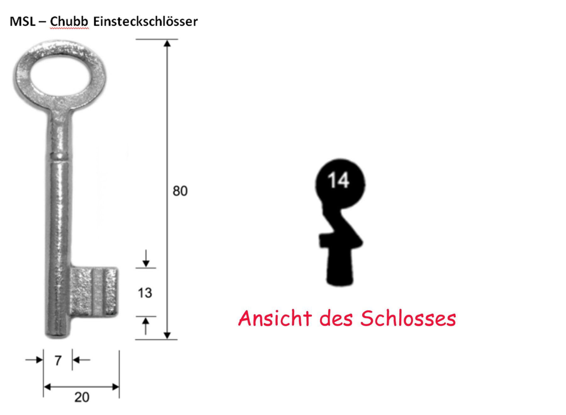 Schlüssel: MSL Chubb Schlüssel zu Einsteckschloss, Nr. 14 – Gebraucht aus basel von setomse