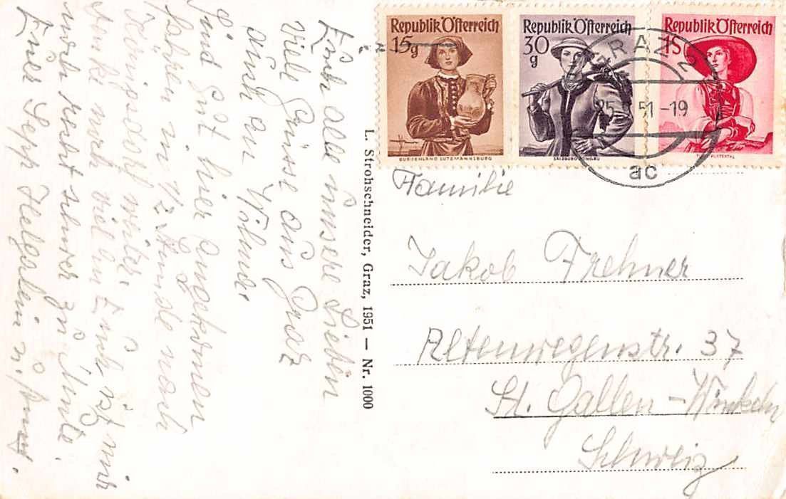Ansichtskarten: GRUSS aus GRAZ 1951 – Gebraucht aus Winterthur von SchatzchischtliWinti 1