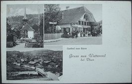 Gruss aus WATTENWIL b. Thun Gasthof zum Bären Pferde-Kutsche