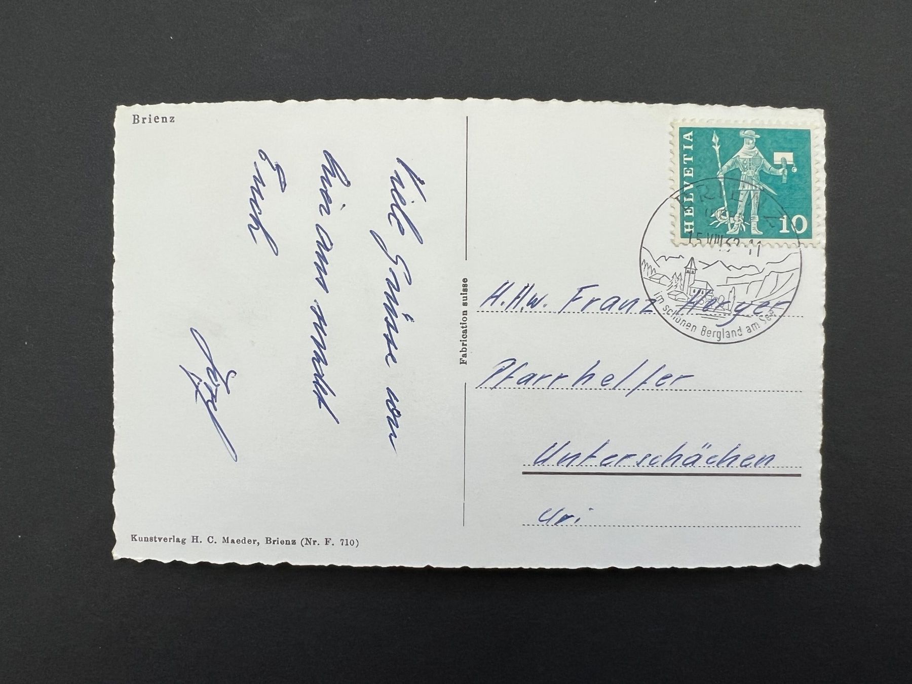 Cartoline postali: Postkarte Brienz (R893) – Usato da Hinwil venduto da Sidi4 1