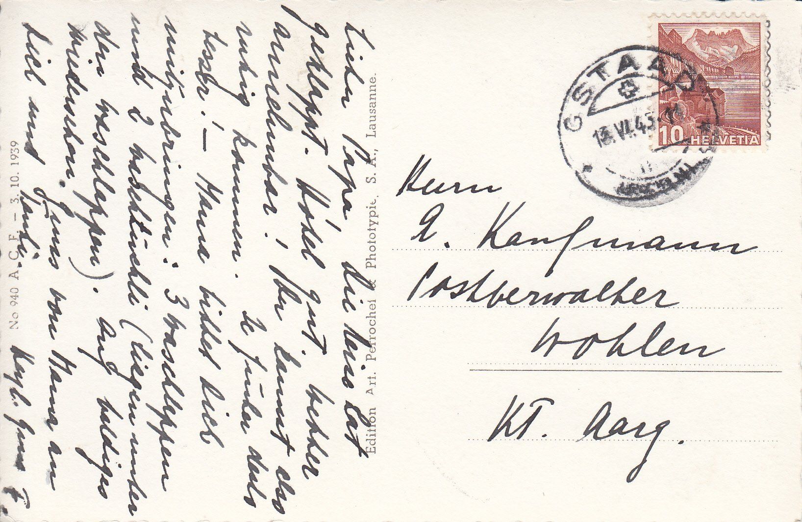 Cartoline postali: Gstaad 1943 – Usato da Bürglen TG venduto da StampGraf 1
